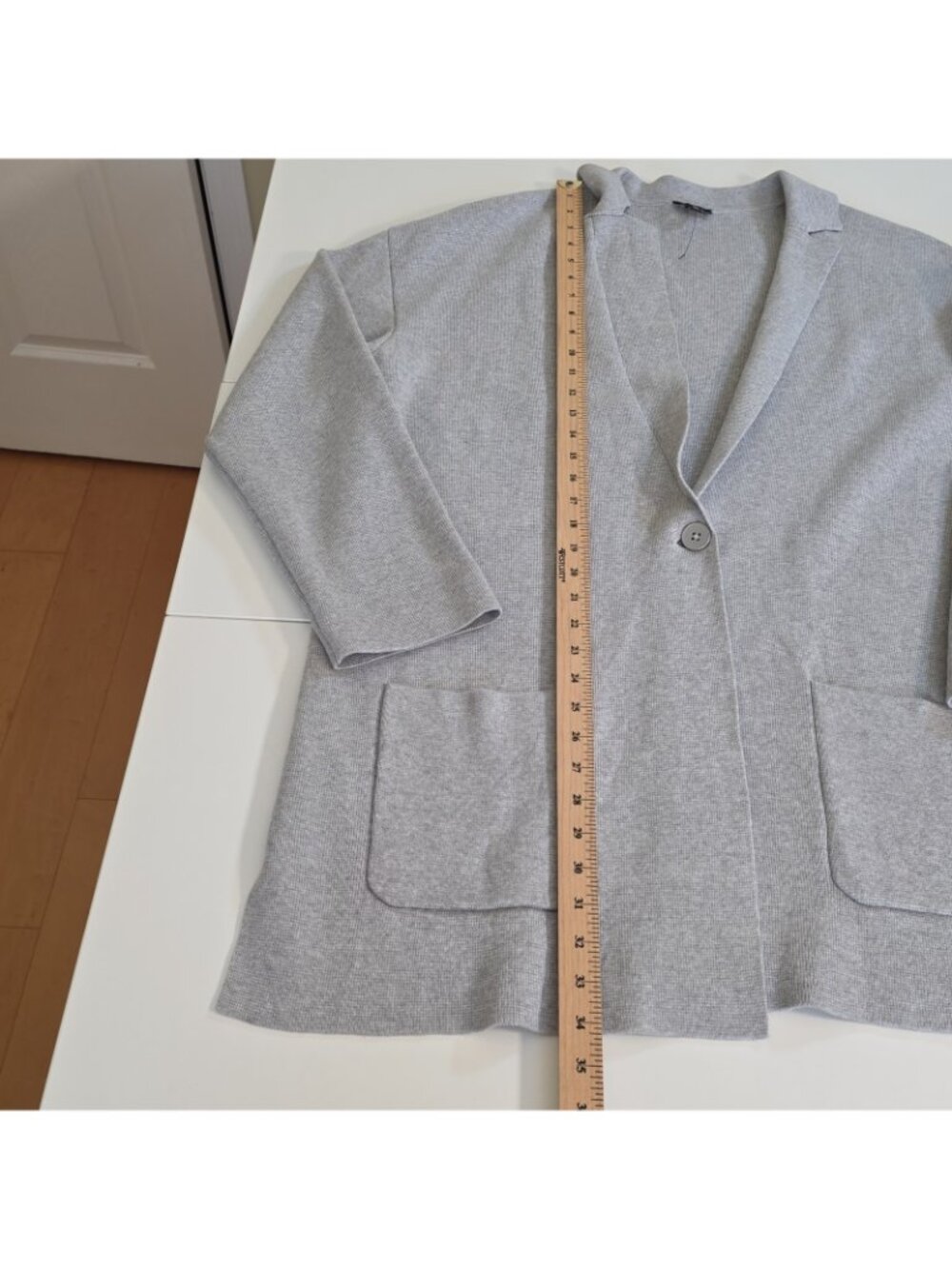 Talbots Women XL Grey Knit Sweater Blazer Coatigan Single Button Pocket Cardigan - Picture 9 of 16